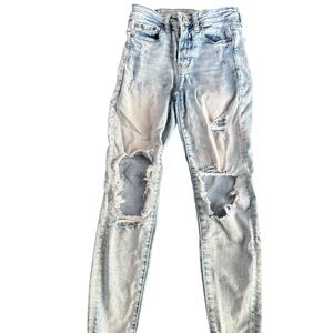 American Eagle Outfitters  Blue Distressed/Destroyed Skinny Jegging Jeans, Sz 2